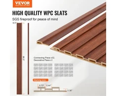 Koduva Akustinės sienų plokštės su lentjuostėmis VEVOR, WPC, 8 vnt., juodo riešutmedžio spalva, 245 x 16,6 cm