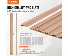 Koduva Akustinės sienų plokštės VEVOR, 8 vnt., WPC, uosio medienos spalva, 245 x 17 cm