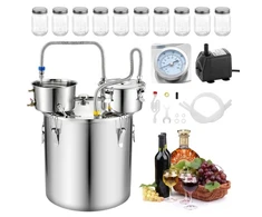 Koduva Alkoholio distiliatorius VEVOR, 50 l, su 10 stiklainiais, sidabrinis