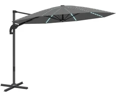 Koduva Alumininis skėtis nuo saulės su LED saulės apšvietimu, Ø 300 cm, reguliuojamo aukščio, tamsiai pilkas
