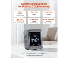 Koduva Anglies dioksido monitorius VEVOR PTH-9CW, su temperatūros ir drėgmės ekranu, 9 x 4 x 10 cm