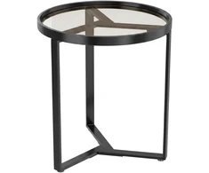 Koduva Apvalus šoninis staliukas su grūdinto stiklo stalviršiu ir geometriniu metaliniu rėmu, juodas, 45 x 45 x 50 cm