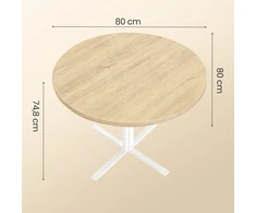 Songmics Apvalus valgomojo stalas 4 asmenims, 80 x 74,8 cm, medžio drožlių plokštė ir plienas, smėlio spalvos
