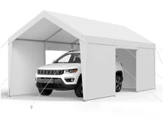 Koduva Automobilio stoginė VEVOR, su nuimamomis šoninėmis sienomis ir durimis, plienas ir PE audinys, balta, 609 x 305 x 287 cm