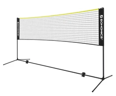 Koduva Badmintono tinklas, 4 m, reguliuojamo aukščio, juodas-geltonas, su krepšiu ir kuoliukais