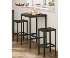Songmics Baro stalo ir 2 kėdžių komplektas virtuvei, 60 x 60 x 90 cm, juodas