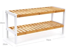 Koduva Batų lentyna iš bambuko, 2 pakopų, balta/natūrali, 70 x 33 x 26 cm