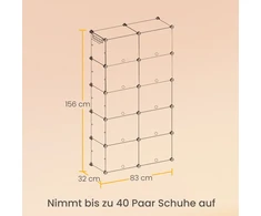 Koduva Batų lentyna su 10 skyriais, balta, plieno rėmas, 32 x 83 x 156 cm