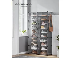 Songmics Batų lentyna su 10 skyriais ir durimis, 32 x 83 x 156 cm, skalūno pilka