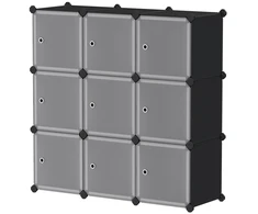 Songmics Batų lentyna su 9 kubais, plastikinė modulinė spinta su durimis, 93 x 31 x 93 cm, juoda