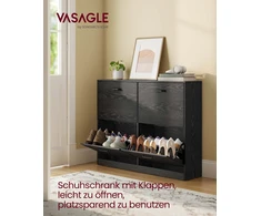 Songmics Batų spintelė su 4 atvartais, reguliuojama pertvara, juoda, 24 x 105,5 x 82,7 cm