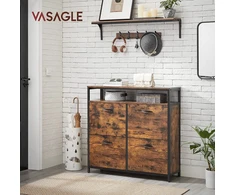 Songmics Batų spintelė su 4 atverčiamais skyriais, 98,3 x 30 x 95 cm, ruda–juoda