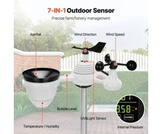 Koduva Belaidė meteorologinė stotis VEVOR 7-in-1, su 19 cm spalvotu ekranu