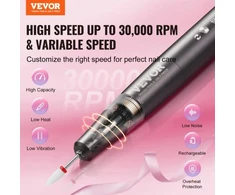 VEVOR Belaidis įkraunamas nagų gręžtuvas UV-1003, 30000 RPM, juodas, su 50 šlifavimo juostų
