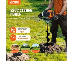 Koduva Benzininis žemės grąžtas VEVOR D52-F, 52 cc, 1450 W, su 2 grąžtais ir 3 prailginimo strypais, oranžinis + juodas