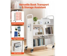 Koduva Bibliotekos knygų vežimėlis VEVOR, baltas, plienas, 97 x 52 x 123 cm, iki 150 kg