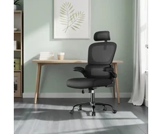 Songmics Biuro kėdė su tinkliniu atlošu, juoda, 64 x 71,5 x 116–135 cm, iki 120 kg