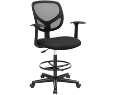 Songmics Biuro taburetė su porankiais ir tinkliniu atlošu, juoda, sėdynės aukštis 51,5-71,5 cm