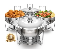 Koduva Chafingo indų rinkinys VEVOR, 5 Qt, 4 vnt., nerūdijančio plieno, sidabrinis