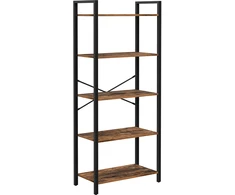 Songmics Daiktų lentyna su 5 lentynomis, 66 x 30 x 153 cm, medžio drožlių plokštė ir plienas, ruda-juoda