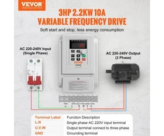 Koduva Dažnio keitiklis VEVOR AT1-2200X, 2,2 kW, 10 A, 2,24 kW, AC 220-240 V