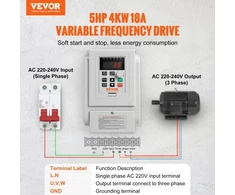 Koduva Dažnio keitiklis VEVOR AT1-4000X, 4 kW, 18 A, 3,73 kW, AC 220-240 V