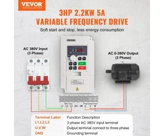 Koduva Dažnio keitiklis VEVOR D100-2.2T4B-S, 2,2 kW, 5 A, 380 V