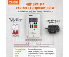 Koduva Dažnio keitiklis VEVOR D100-3.0S2B-S, 3 kW, 14 A, AC 220 V