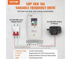 Koduva Dažnio keitiklis VEVOR D100-4.0S2B-S, 4 kW, 18 A, AC 220 V, 22 x 11,8 x 14,8 cm