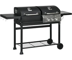Koduva Dujinė kepsninė BBQ grilis, su termometru, šilumos palaikymo plokštėmis, 161 x 54 x 103 cm, juoda + sidabrinė