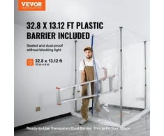 VEVOR Dulkių barjero sistema su 4 teleskopiniais stulpais, iki 305 cm, 1000 x 400 cm plėvelė