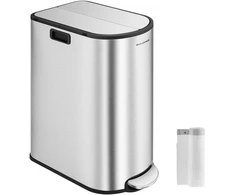 Koduva Dviejų skyrių šiukšliadėžė su pedalu, 50 l, plieninė, sidabro spalvos, 49 x 29 x 64 cm