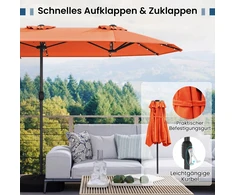 Koduva Dvipusis skėtis nuo saulės, 405 x 210 x 225 cm, 36 saulės energija maitinami LED, oranžinis