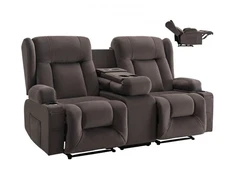 VEVOR Dvivietė atlošiama sofa su elektriniu valdymu, šildymo ir masažo funkcija, zomšinis audinys, 97 x 168 x 85 cm