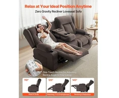 VEVOR Dvivietė atlošiama sofa su elektriniu valdymu, šildymo ir masažo funkcija, zomšinis audinys, 97 x 168 x 85 cm