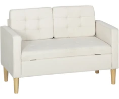 Koduva Dvivietė sofa su daiktadėže, sagų siuvinėjimas, kremiškai balta, 117 x 62 x 78 cm