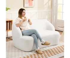 Koduva Dvivietė sofa su lenktu dizainu, kreminė balta, fleece tipo užvalkalas, 142 x 85 x 73,5 cm