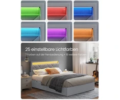 Lova Koduva Dvivietės lovos rėmas 140 x 200 cm su LED, įkrovimo stotele, šviesiai pilkas, juodas