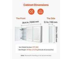 Koduva Elektrinė vonios spintelė su veidrodžiu VEVOR CTT-301, LED, 100 x 60 cm