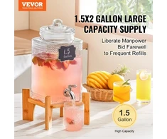 VEVOR Gėrimų dozatorius su stovu, stiklas, 5,5 l, 22 x 22 x 43 cm