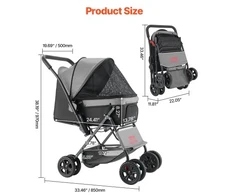 VEVOR Gyvūnų vežimėlis GS303, sulankstomas, 4 ratų, iki 20 kg
