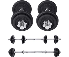 Songmics Hantelių rinkinys iš ketaus, 20 kg, 2 dalių, juodas, su jungiamuoju strypu