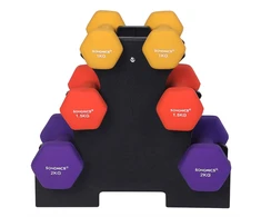 Songmics Hantelių rinkinys su stovu, 6 vnt., 1–2kg, ketaus su vinilo danga, geltona, oranžinė, violetinė
