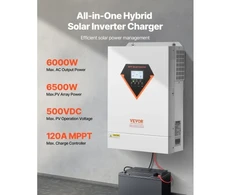 Koduva Hibridinis saulės inverteris VEVOR EM6200-48L, 6000 W, 48 V DC į vienfazį 220/230 V AC, 45 x 31 x 13 cm