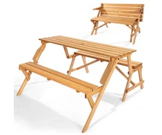 VEVOR Iškylų stalas su suolais OTPC-3V8, 2-in-1, sulankstomas, su skėčio anga, eglės mediena, rudas, 141 x 47 x 17 cm