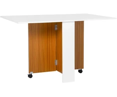 Koduva Išskleidžiamas valgomojo stalas su ratukais, teak ir balta, 120 x 80 x 73 cm