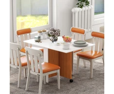 Koduva Išskleidžiamas valgomojo stalas su ratukais, teak ir balta, 120 x 80 x 73 cm