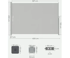 Songmics Ištraukiama šoninė markizė privatumo apsaugai, 200 x 400 cm, šviesiai pilka