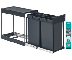 Koduva Ištraukiama virtuvinė šiukšliadėžė su 2 skyriais, pilka, 2 x 15 l, 48,6 x 25,4 x 44 cm