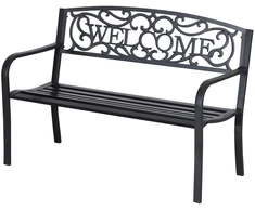 Koduva Juodas dvivietis dekoratyvinis sodo suoliukas su užrašu Welcome, 127 cm
